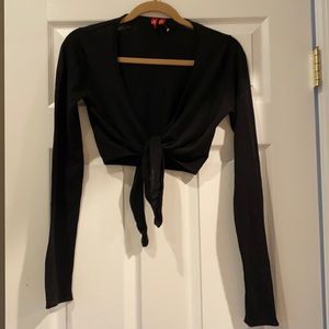 Women’s 525 medium black bolero cardigan with tie.